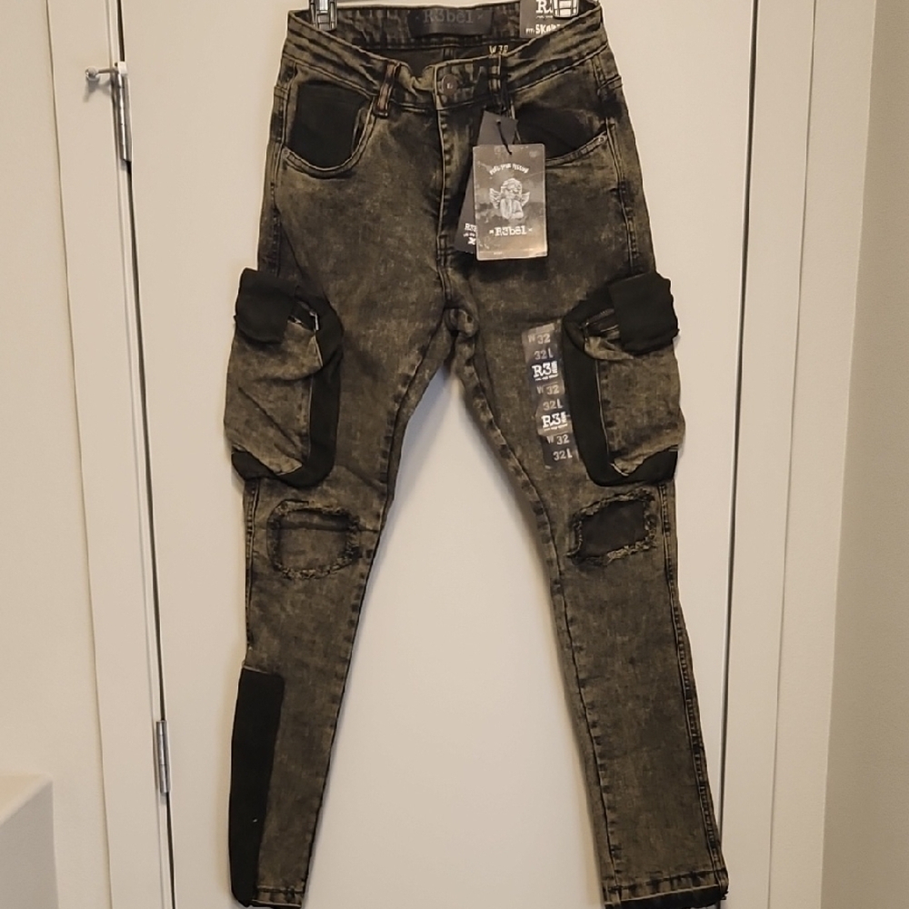 Rebel Black and Gray Cargo Jeans